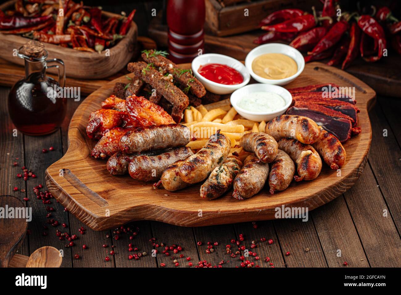 Wooden tray of beer appetizers set assortment Stock Photo Alamy