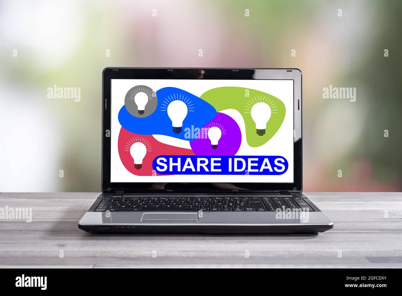 Share ideas concept shown on a laptop screen Stock Photo