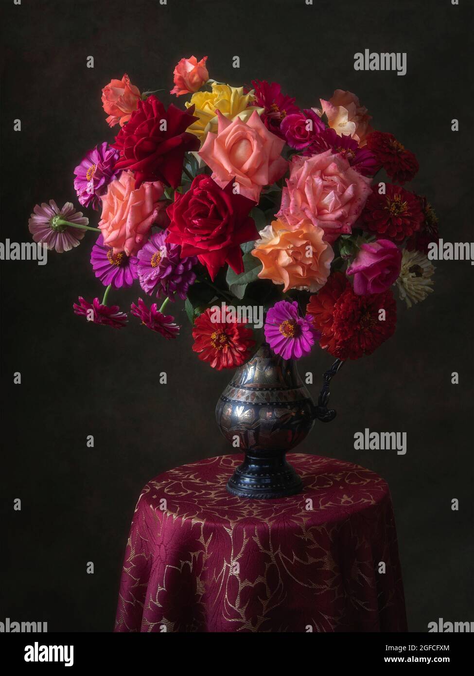 Still life with splendid bouquet of garden flowers Stock Photo - Alamy