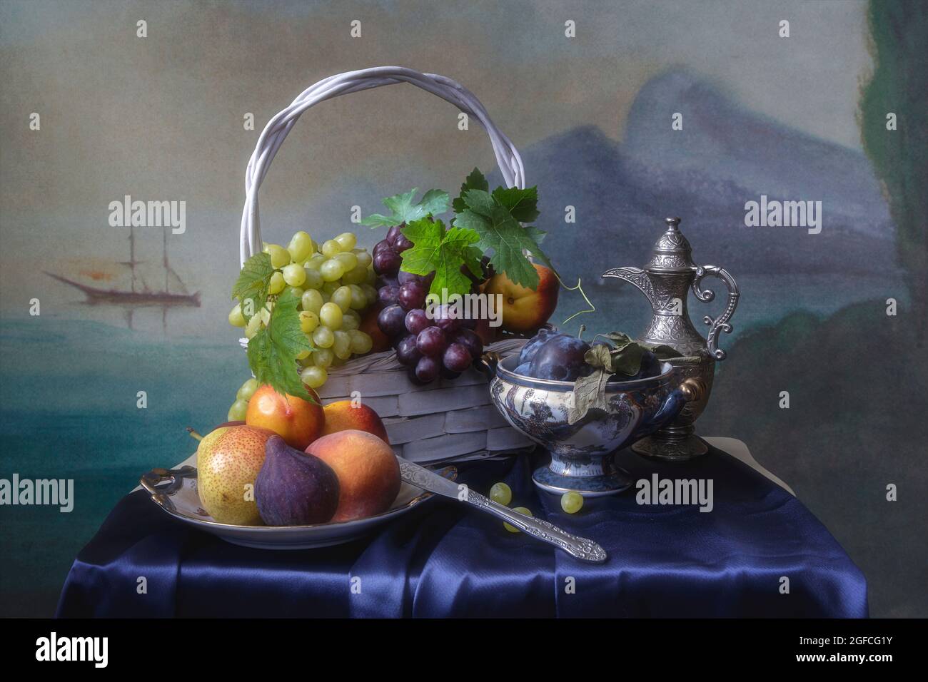 Still life with fruits on a table Stock Photo - Alamy