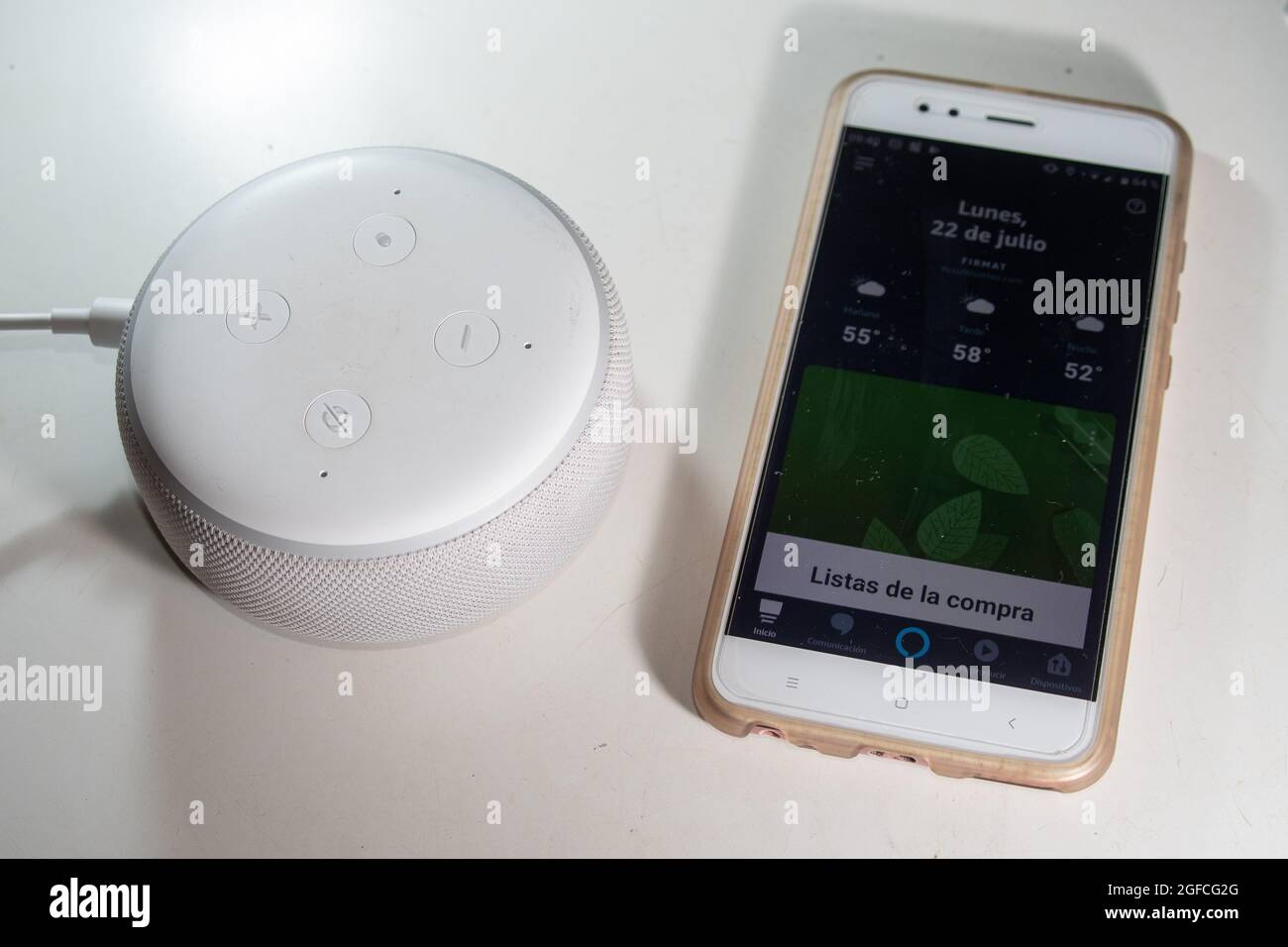 BUENOS AIRES, ARGENTINA - Jul 23, 2019: An Alexa Echo Dot and a mobile  phone with Alexa's shopping list on a table Stock Photo - Alamy