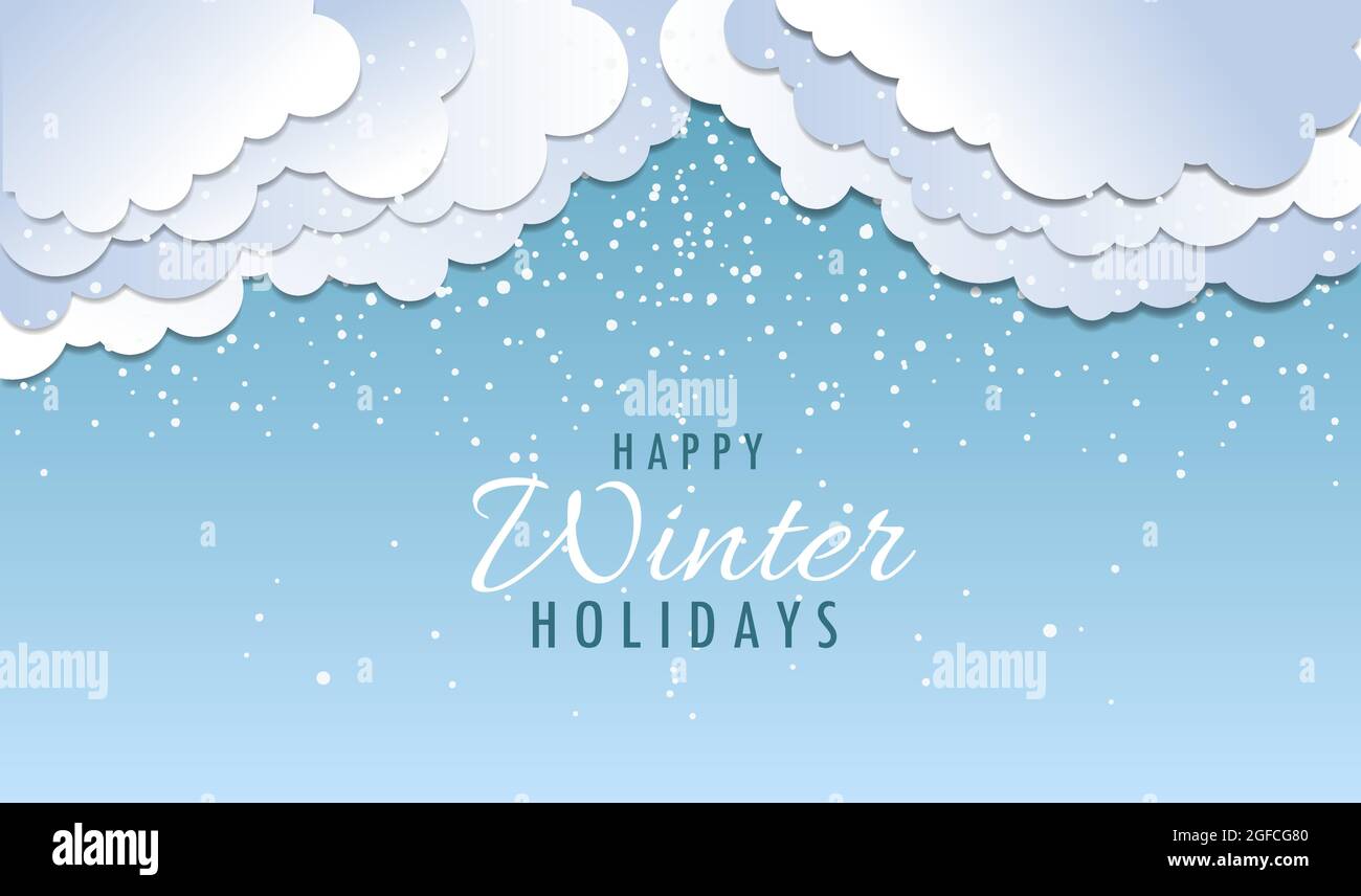 Winter is coming, vector background. A cold Christmas with snowfall and cloudy sky. Stock Vector