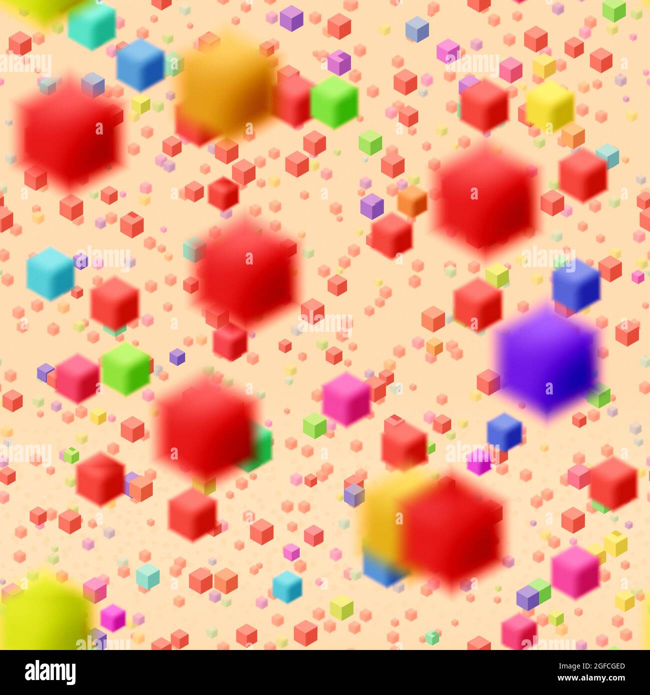 Abstract seamless flying colorful cube background. Pattern with random small colorful cubes Stock Photo