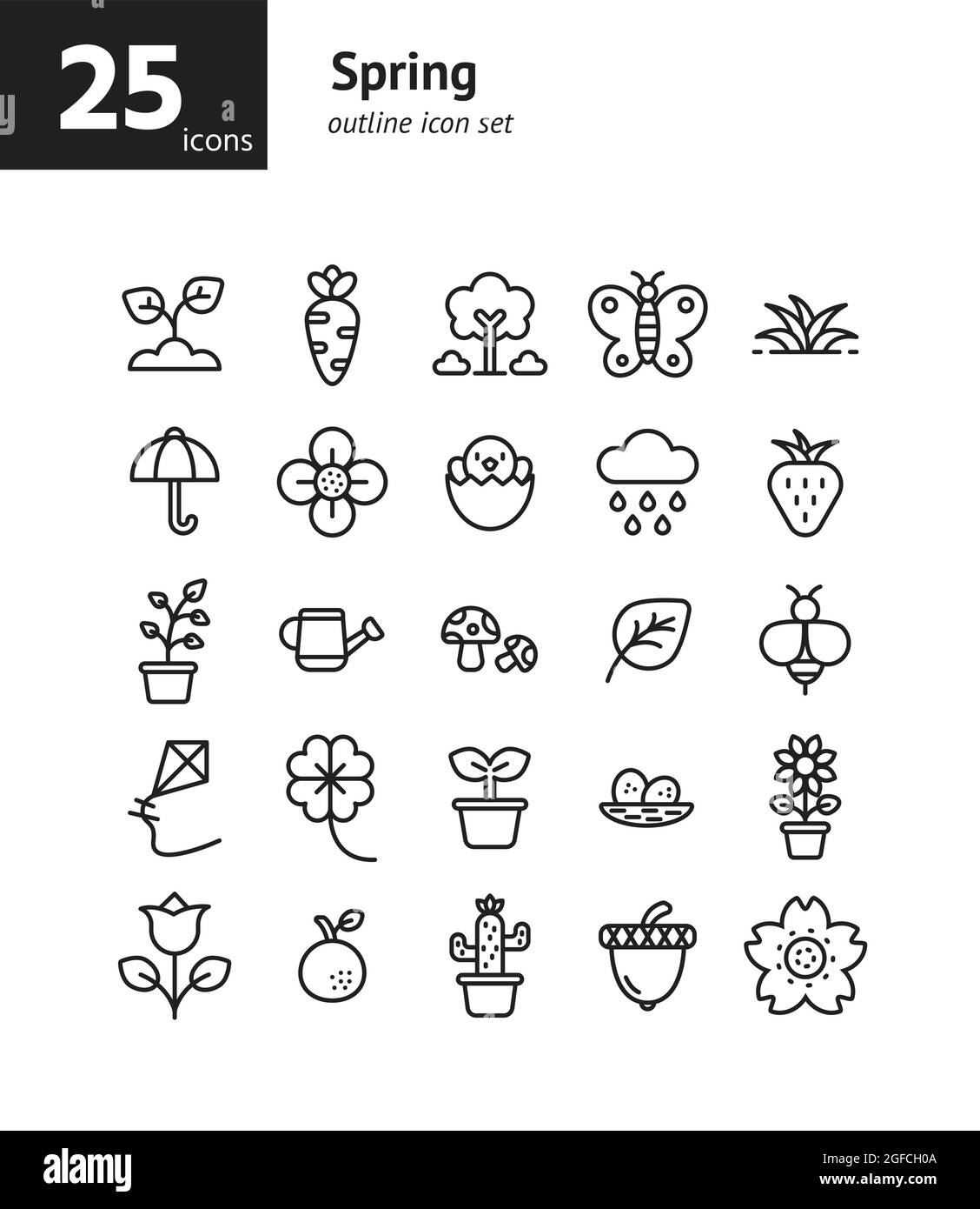 Spring outline icon set. Vector and Illustration. Stock Vector