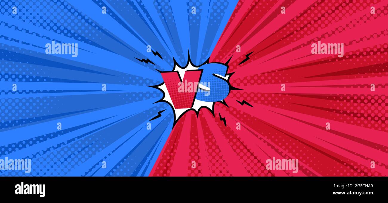 Versus symbol in comic background for battles. Halftone comic design. Vector illustration backdrop Stock Vector