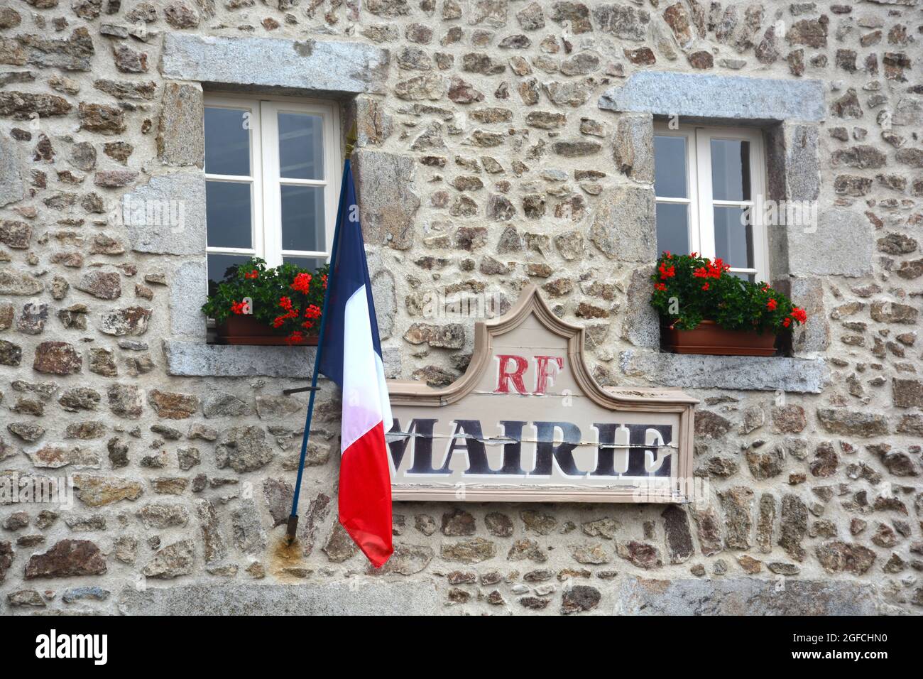 cityhall of a rural village in Livradois-Forez, Chambon sur Dolore, Puy-de-Dome, Auvergne-Rhone-Alpes, France Stock Photo