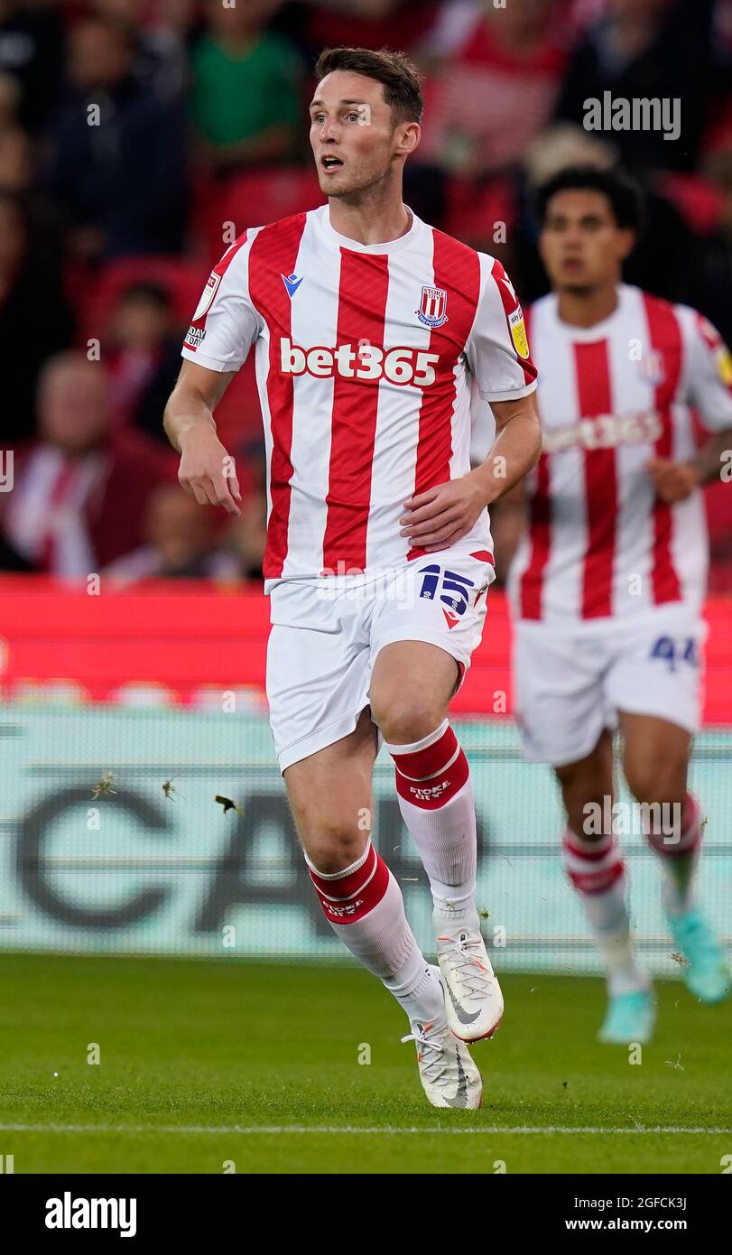 Stoke, England, 24th August 2021. Jordan Thompson of Stoke City during the Carabao Cup match at The Bet365 Stadium, Stoke. Picture credit should read: Andrew Yates / Sportimage Stock Photo