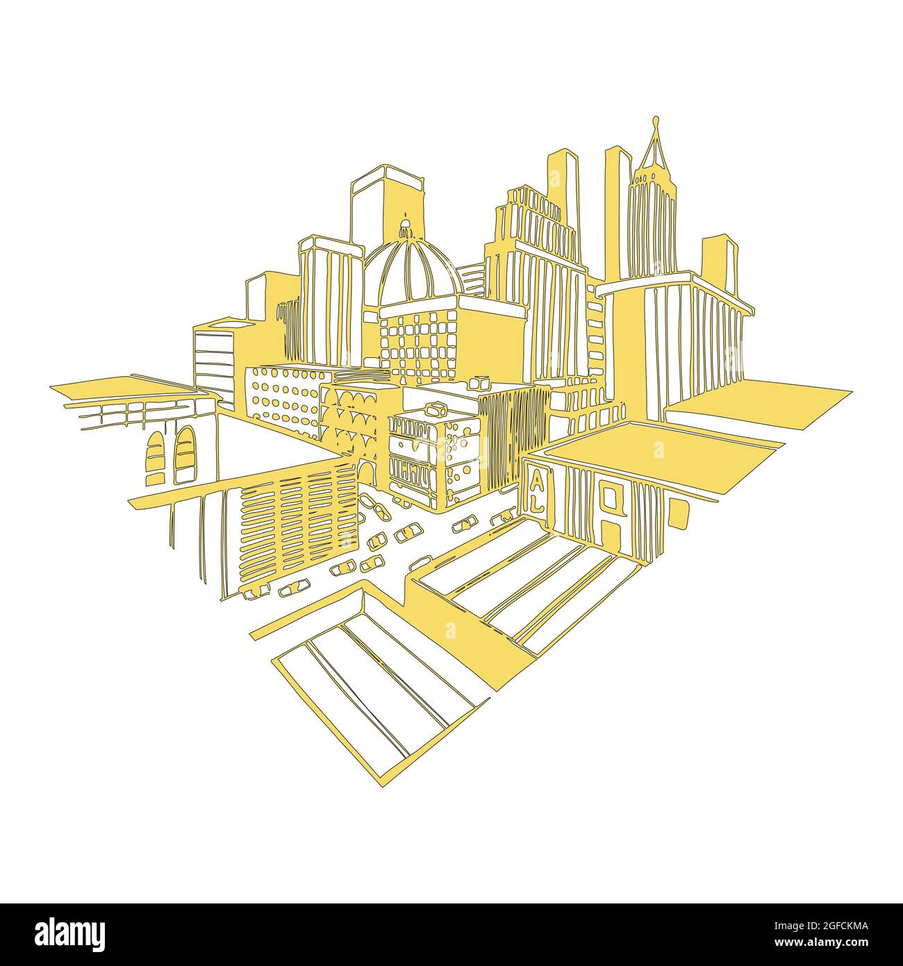 Vector illustration of the city at sunrise in line art style Stock ...