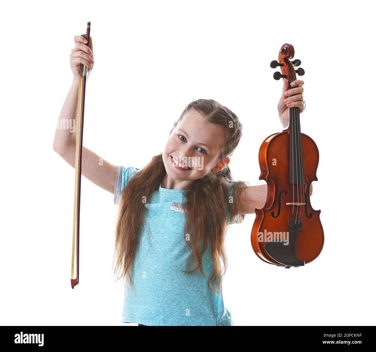 Little girl with violin, isolated on white Stock Photo - Alamy