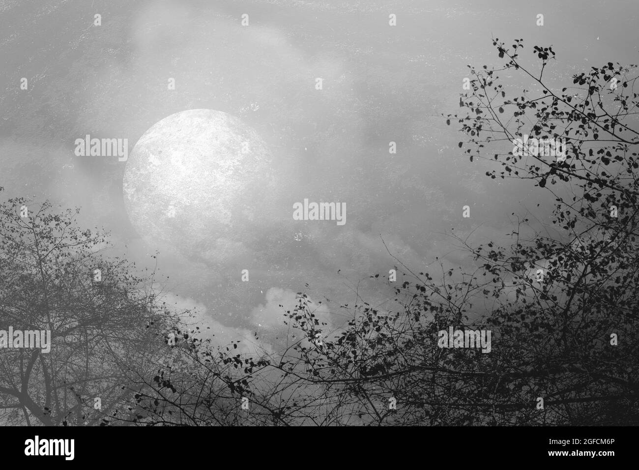 Full moon with dark cloudscapes on the night. Halloween concept Stock ...