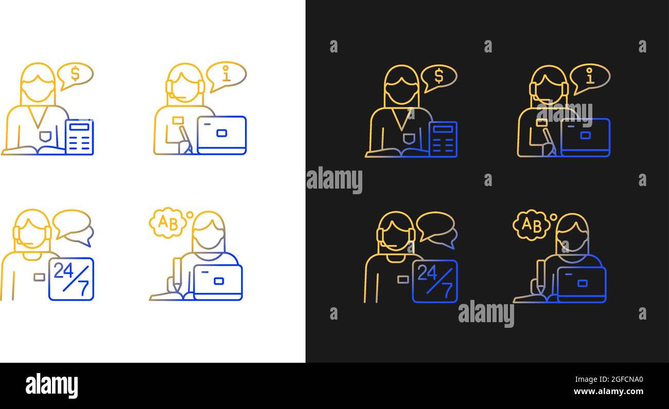 Female assistant gradient icons set for dark and light mode Stock Vector
