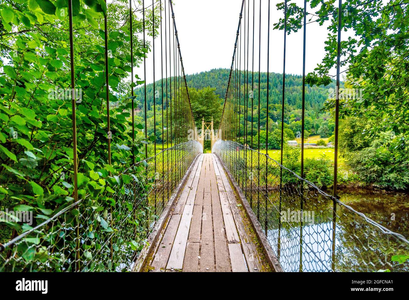 Sappers Suspension Bridge over the River Conwy in Betws Y Coed, Snowdonia National Park, Wales, UK Stock Photo