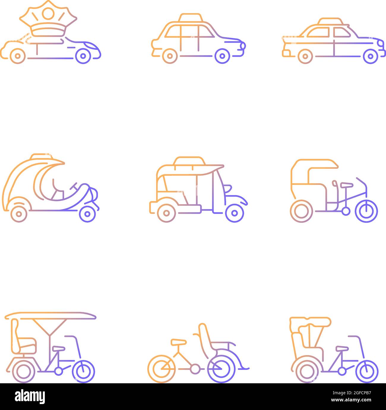 Taxicab types gradient linear vector icons set Stock Vector