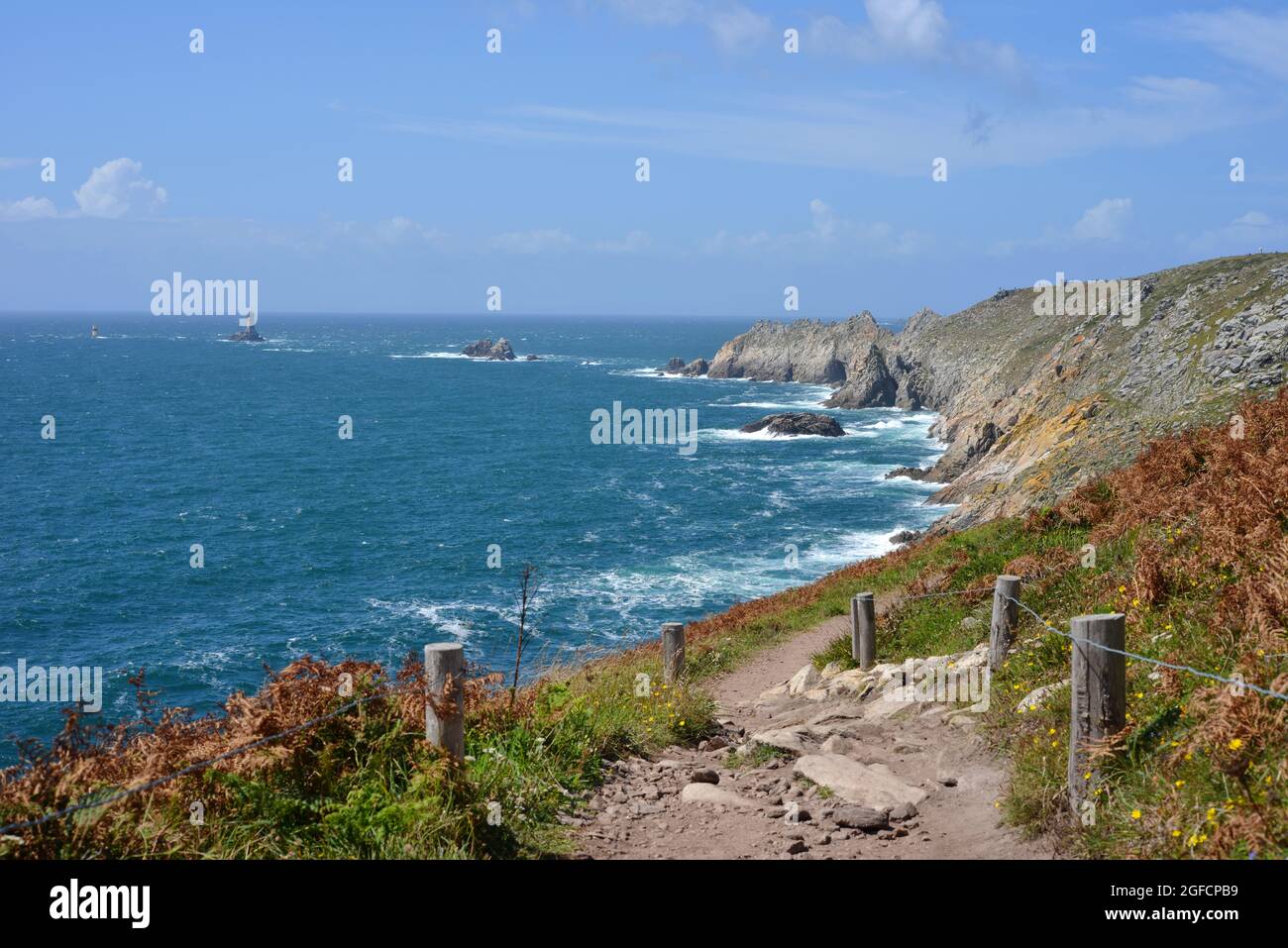 Hiking trail on the brittany coast view to Pointe du Raz, France Stock Photo