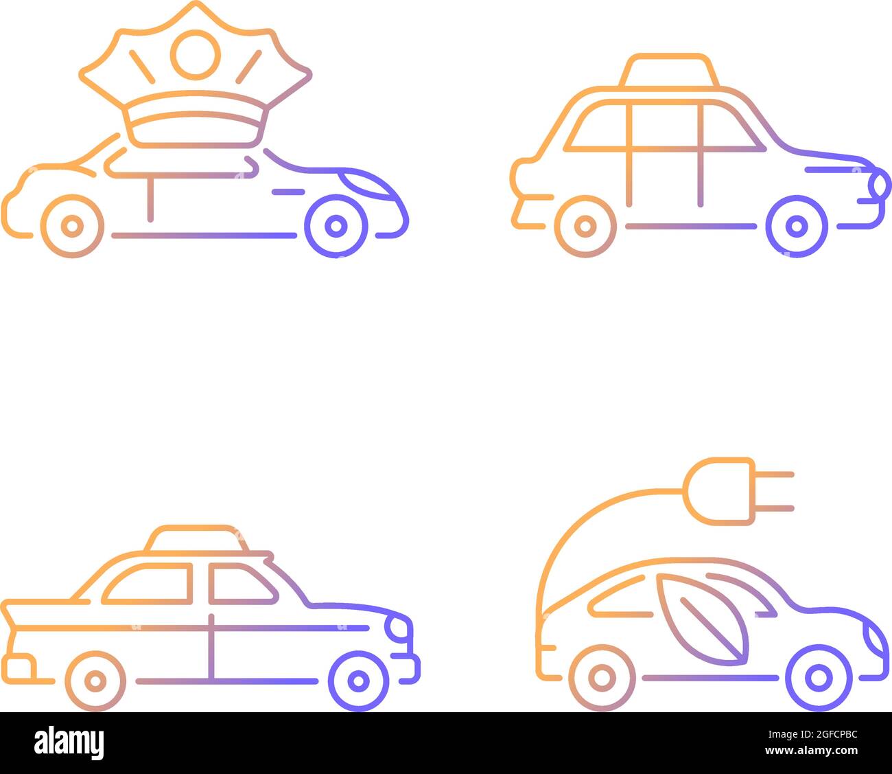 Taxi booking gradient linear vector icons set Stock Vector