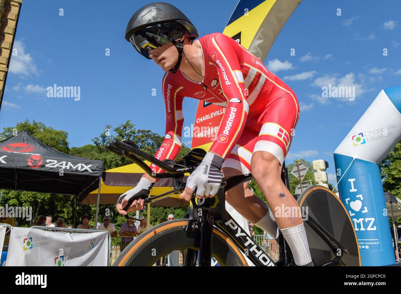 Marcus Sander Hansen seen in action at the start of the prologue. The Tour  de l'Avenir is an international cycling race by stage reserved for riders  under 23 years old. It takes