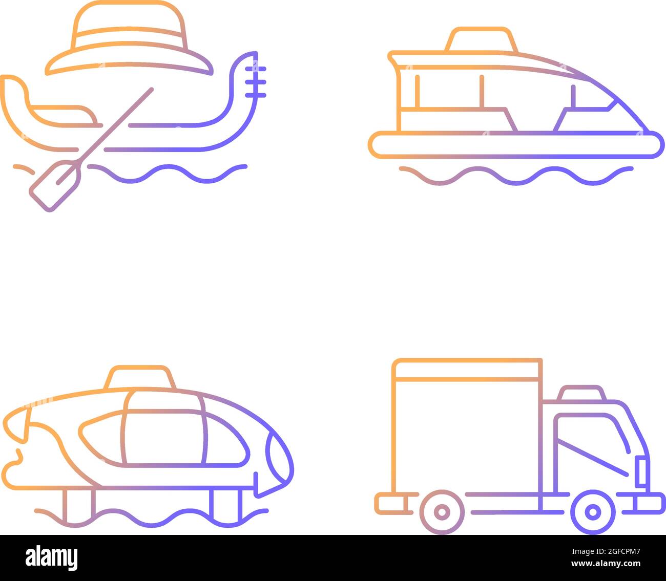 Booked taxi service gradient linear vector icons set Stock Vector