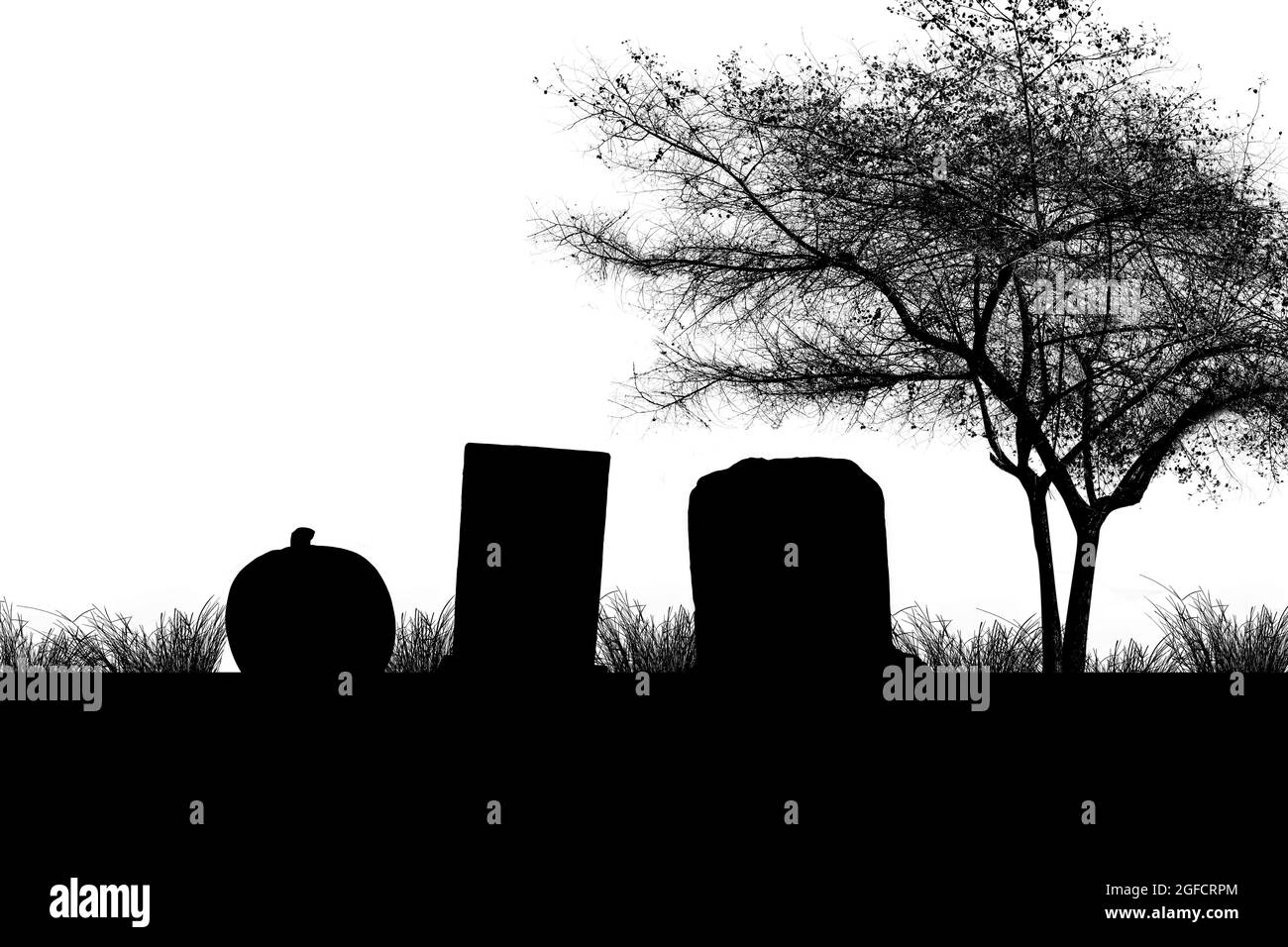 Silhouette Of The Cemetery With Tombstones And Trees With White Background Halloween Concept Stock Photo Alamy