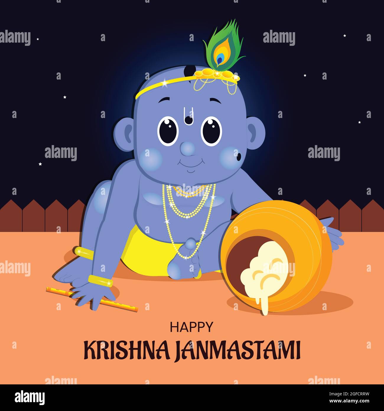 Poster of Krishna Janmashtami. Bal Krishna has sat on the floor ...