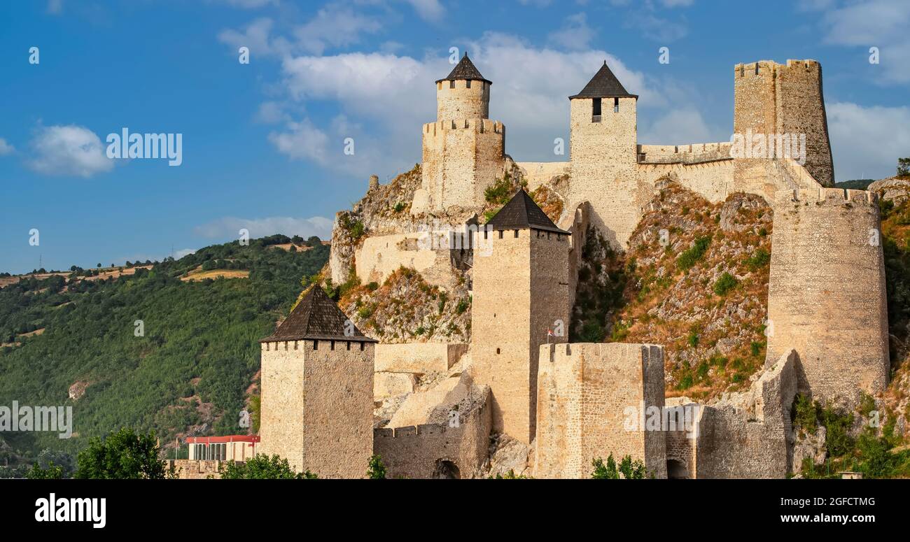 Ancient castle fortress on the river Golubac, Serbia. Selective focus Stock Photo