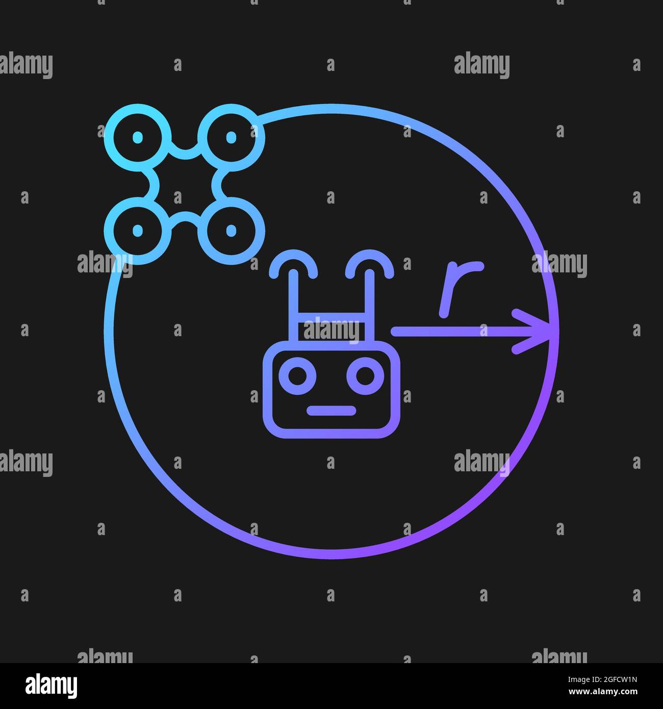 Control flight radius gradient vector manual label icon for dark theme Stock Vector