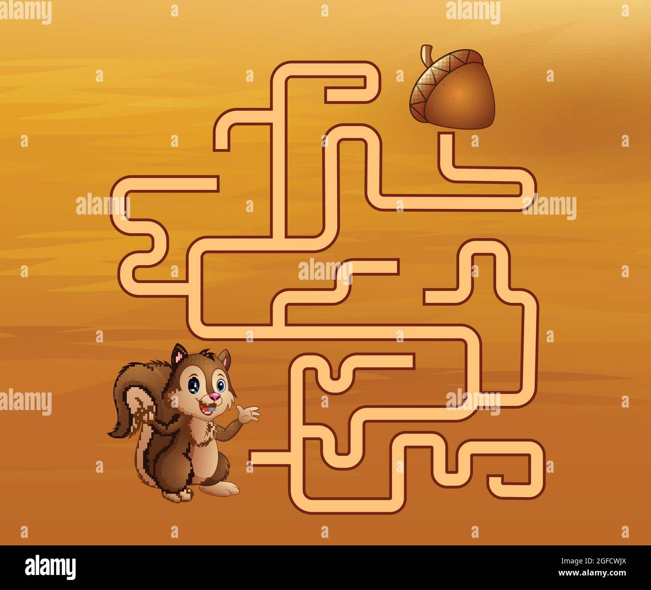 Game squirrel maze find their way to the walnut Stock Vector