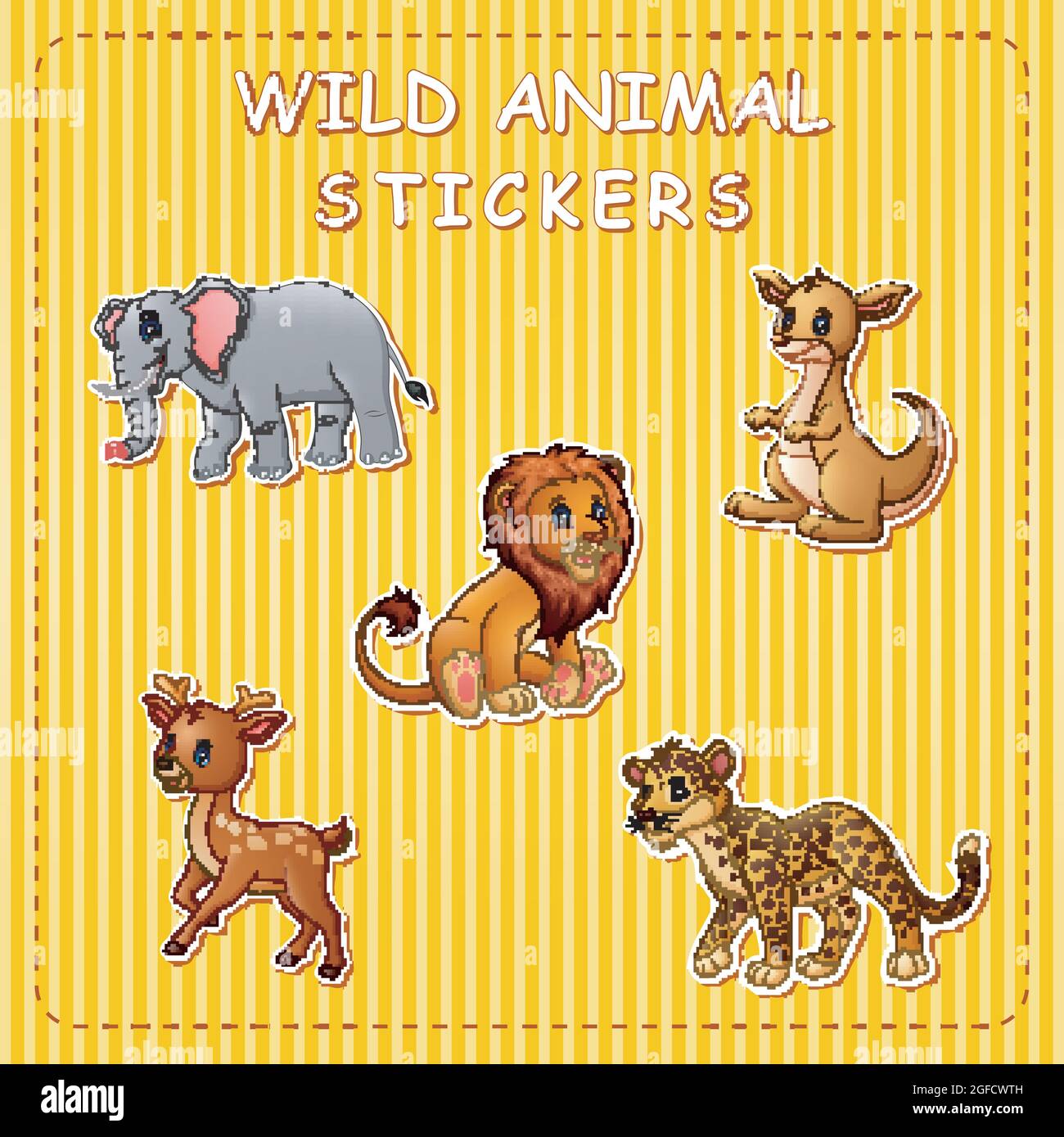 Illustration of cute cartoon wild animals on stickers Stock Vector