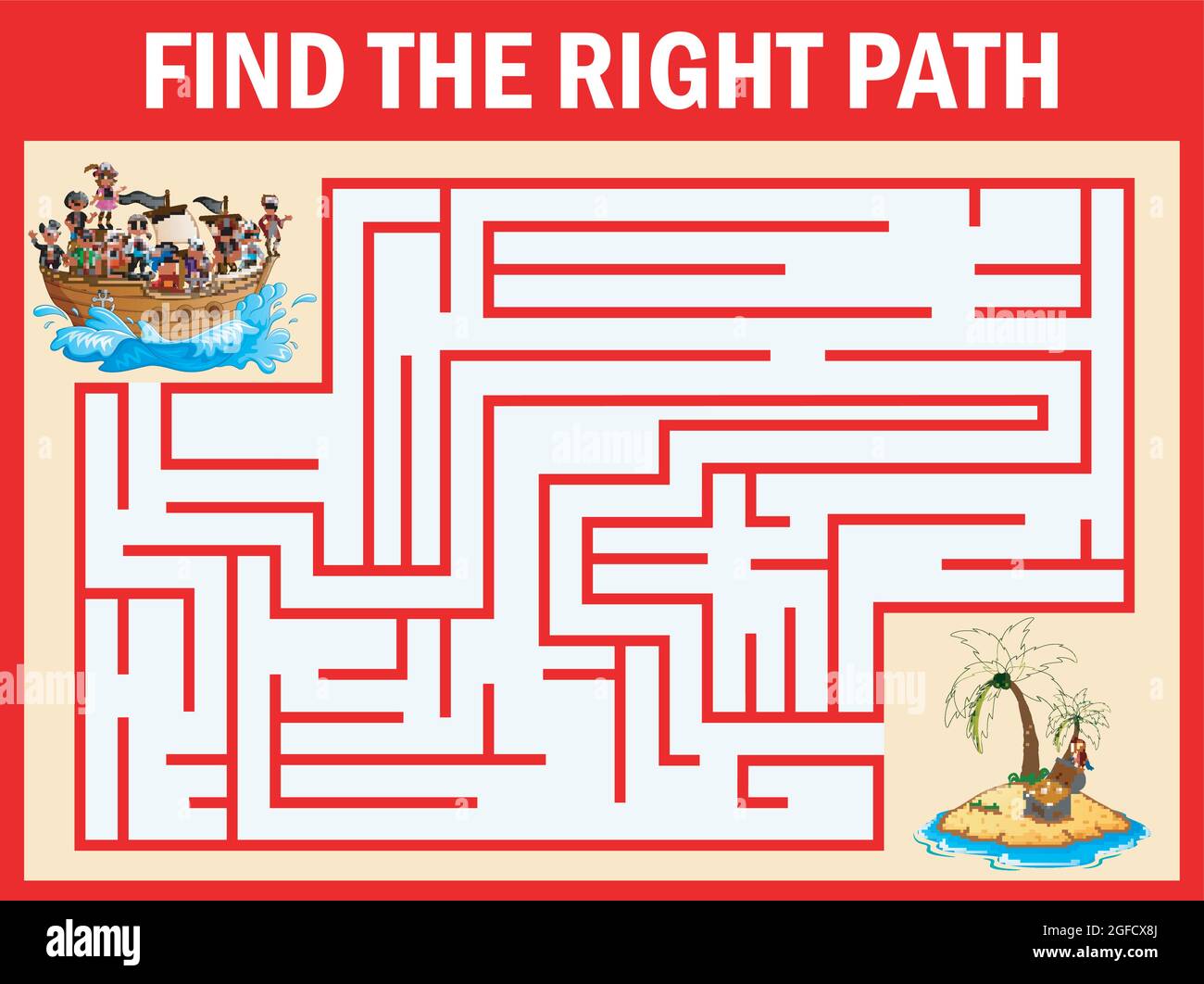 Maze game find a pirates group way to treasure island Stock Vector ...