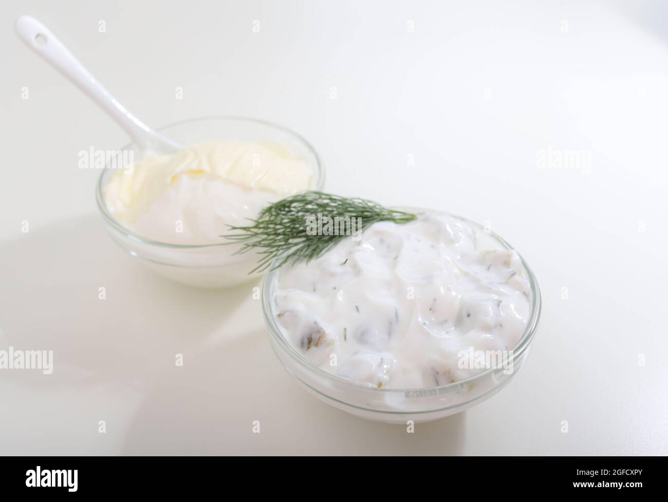Snezhanka ( Snow white) salad or Tzatziki, tarator dip and yogurt Stock Photo