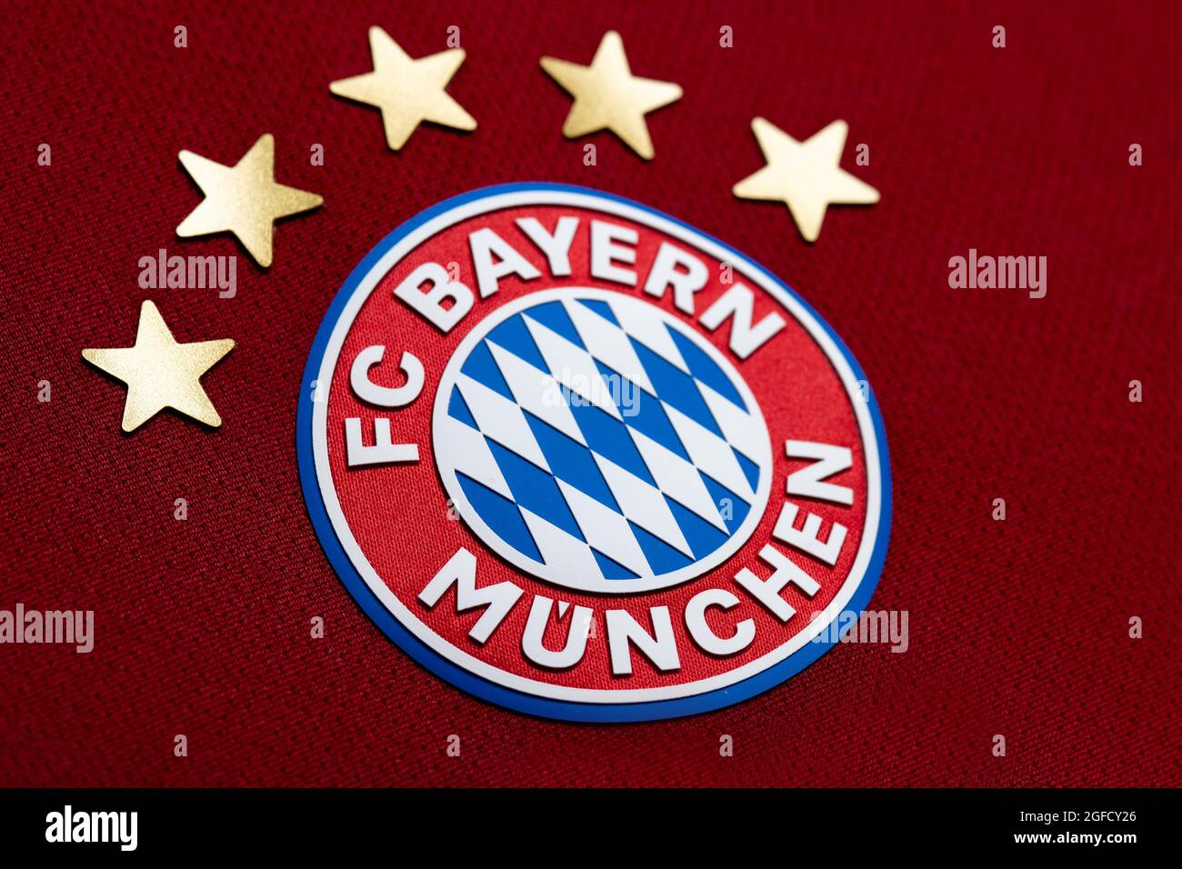 Close up of FC Bayern Munchen kit 2020/21. Stock Photo