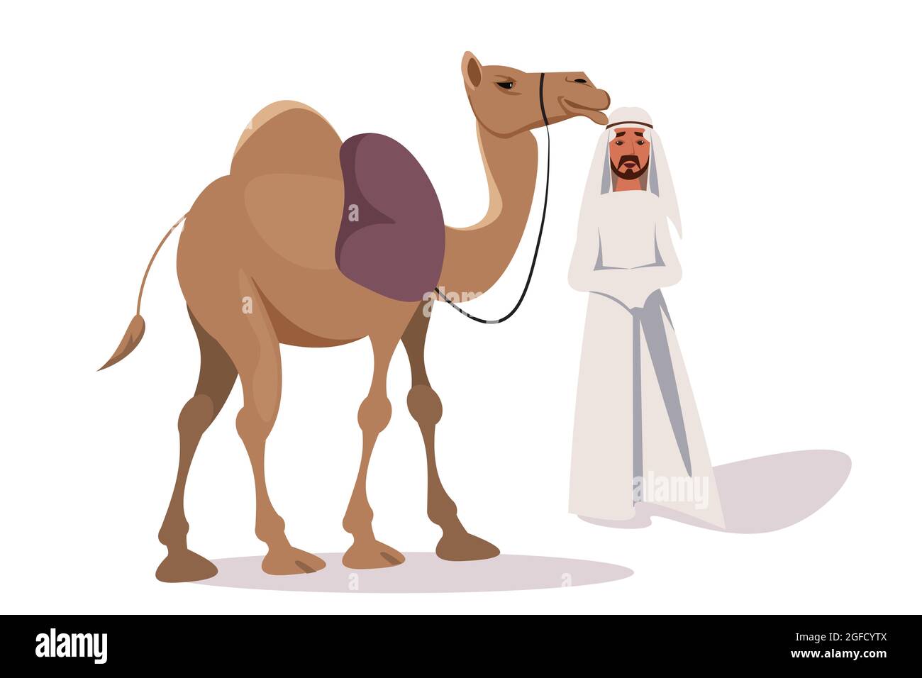 Happy bedouin with camel flat vector illustration Stock Vector