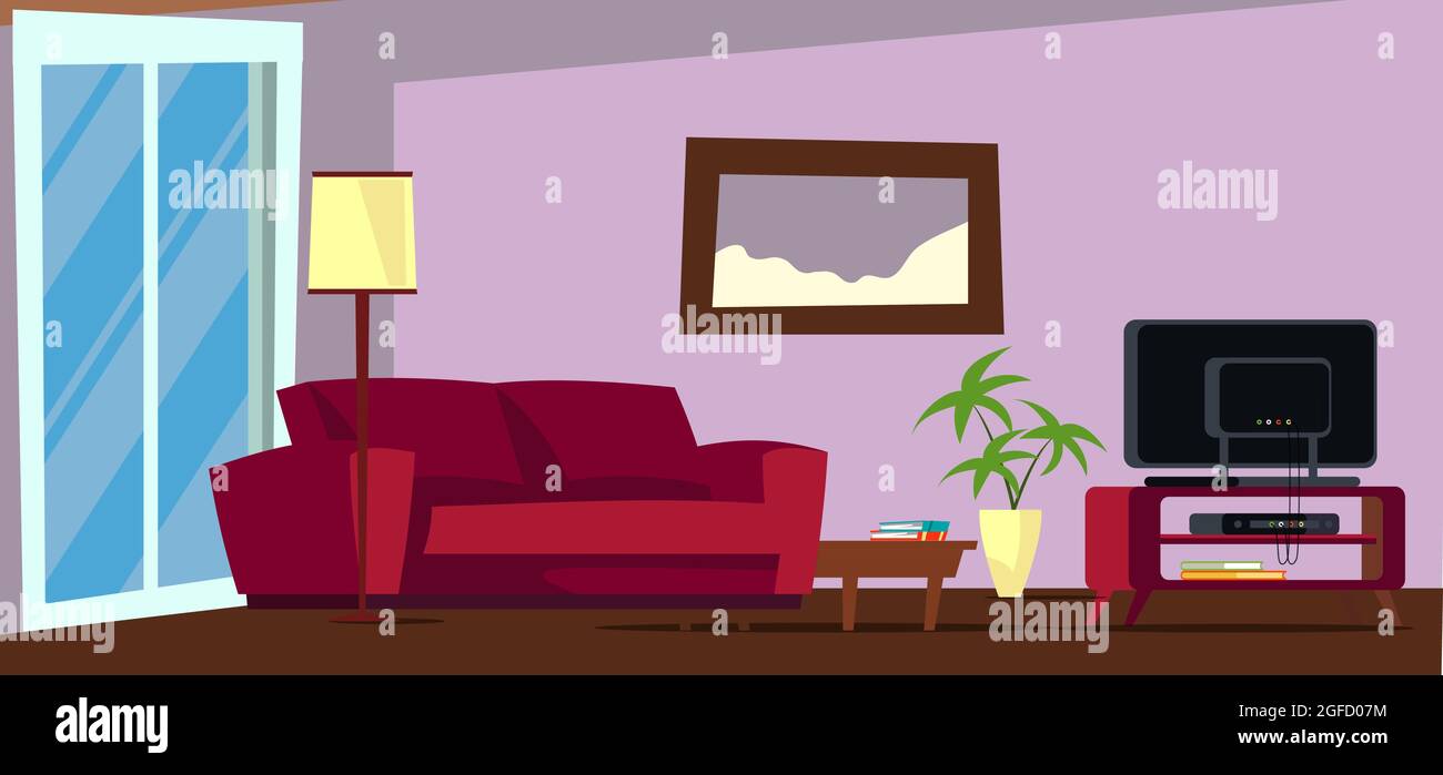 Living room interior flat vector illustration Stock Vector Image & Art ...