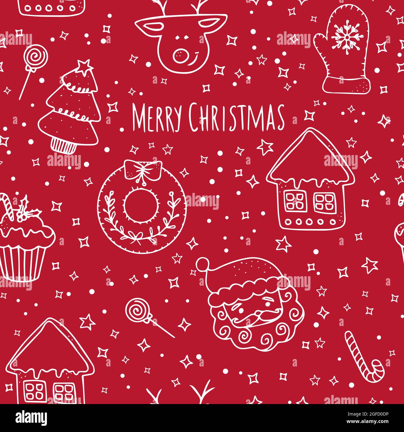 Vector new year seamless pattern. Merry Christmas cute hand drawn. seasonal winter red background. Stock Vector