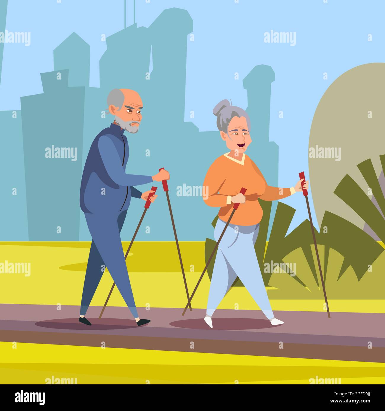 Seniors On Outdoor Stroll Flat Vector Illustration Stock Vector Image