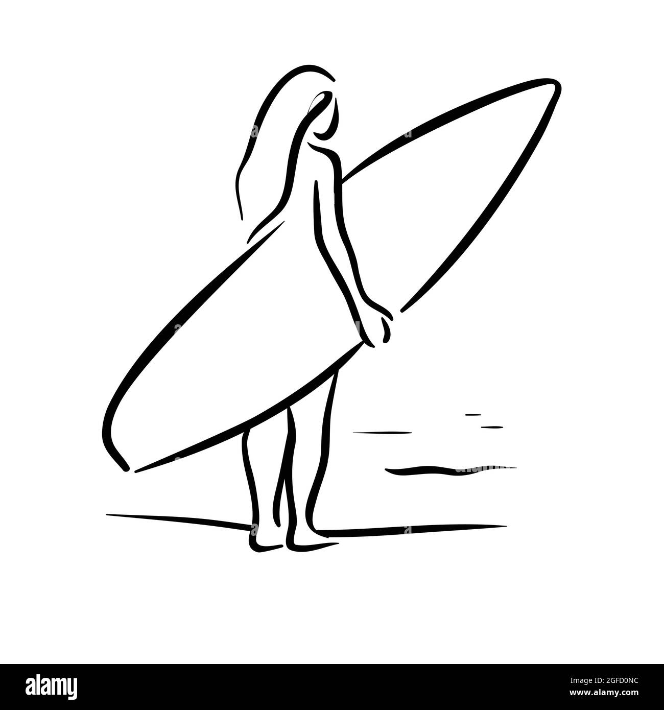 Girl ready to surfing Line art Stock Vector Image & Art Alamy
