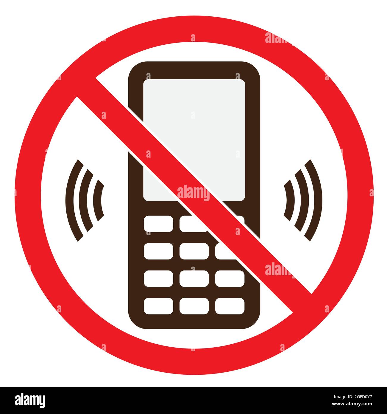 Cell telephone warning stop sign icon. Push button phone turn off