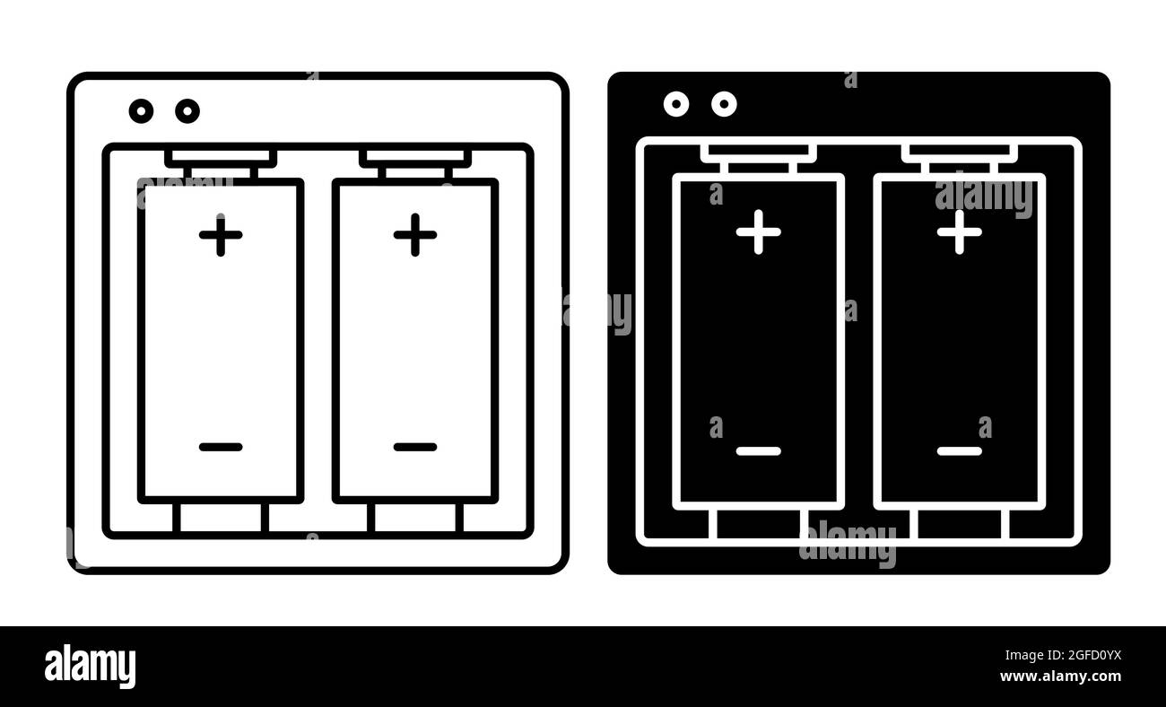 Linear icon. Charger with batteries inside. Reusable rechargeable