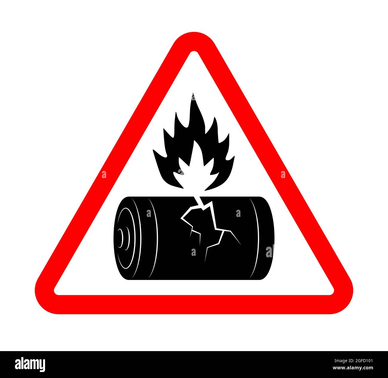 damaged broken battery with fire hazard sign. Disposal of flammable  batteries. Isolated vector on white background Stock Vector Image & Art -  Alamy