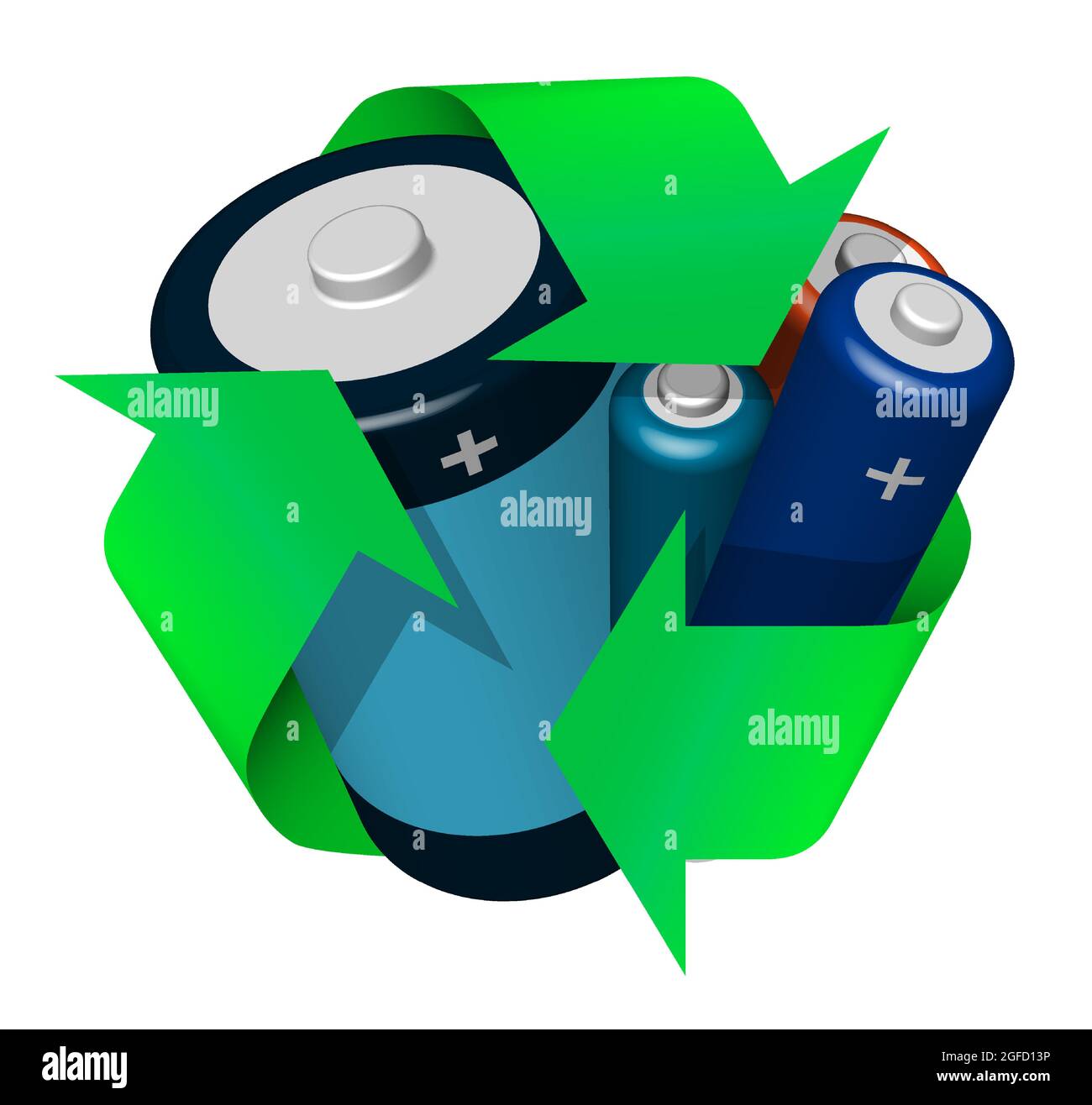 battery with green recycling sign. Recycling of batteries, green energy