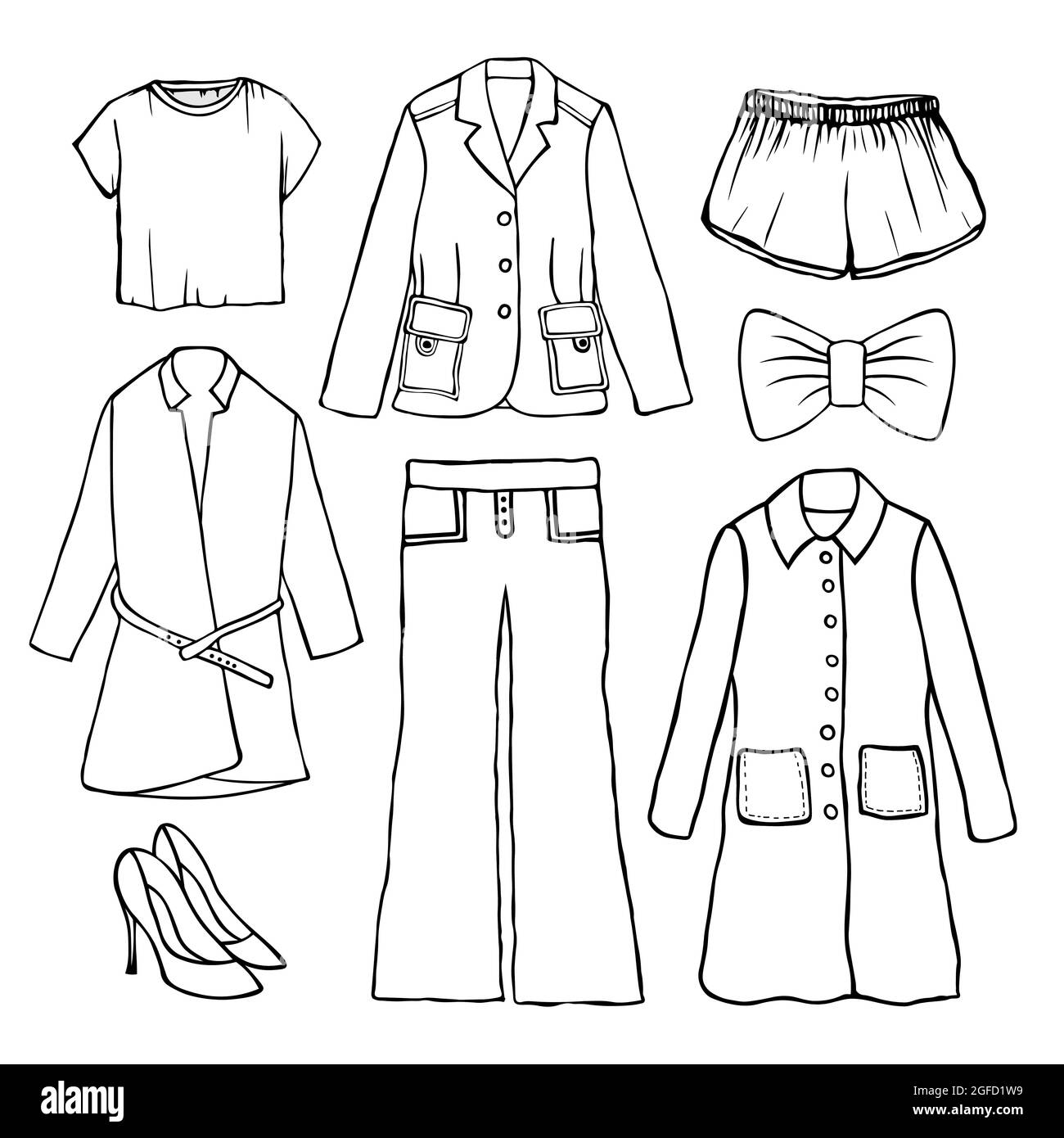 Vector set illustration of clothing elements. Hand drawn doodle set ...