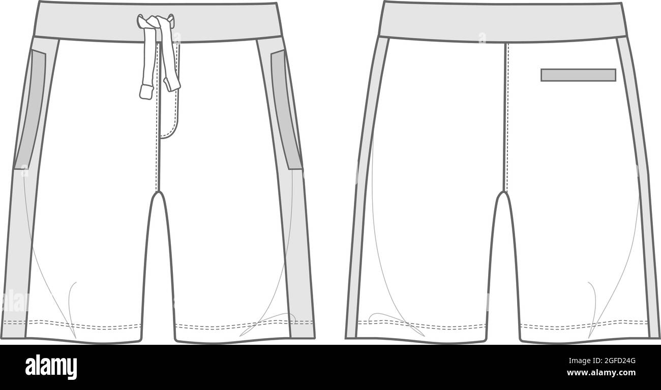 Male Underwear Technical Fashion Flat Sketch Vector Illustration Template  Front And Back Views. Pants Boxers Shorts Isolated On White Background.  Men's Underpants Mock Up CAD. Royalty Free SVG, Cliparts, Vectors, and Stock