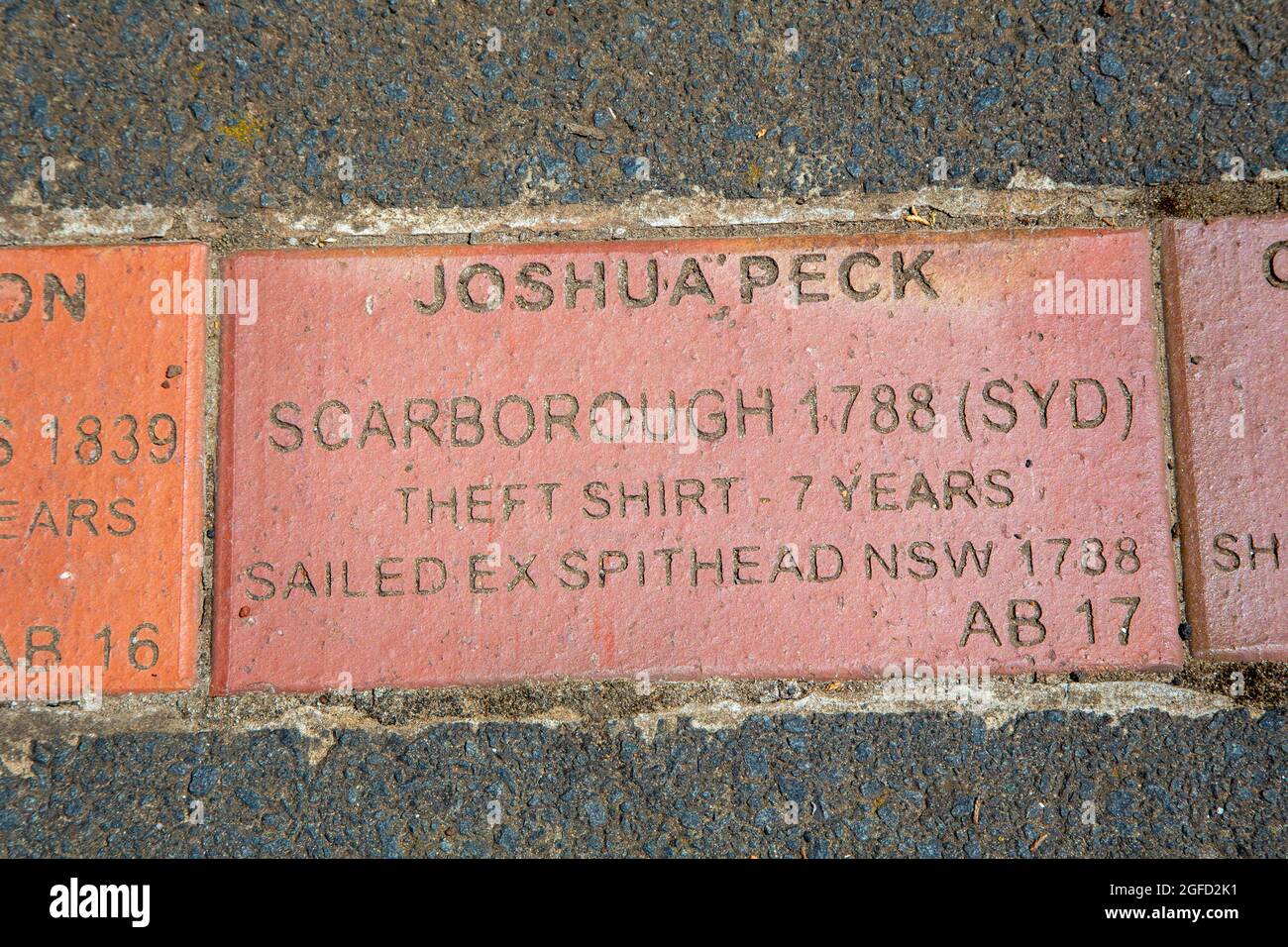 The Convict Brick Trail at Cambell Town, Tasmania, Australia.  The Trail commemorates the approximataely 75,000 convicts transported from England to T Stock Photo