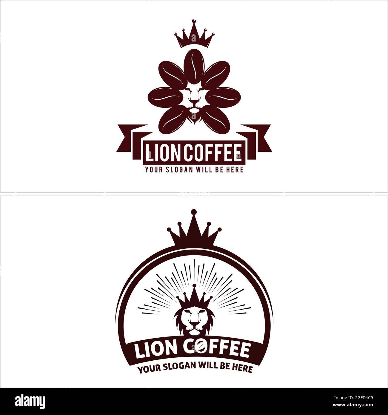 Brown coffee lion emblem logo design Stock Vector