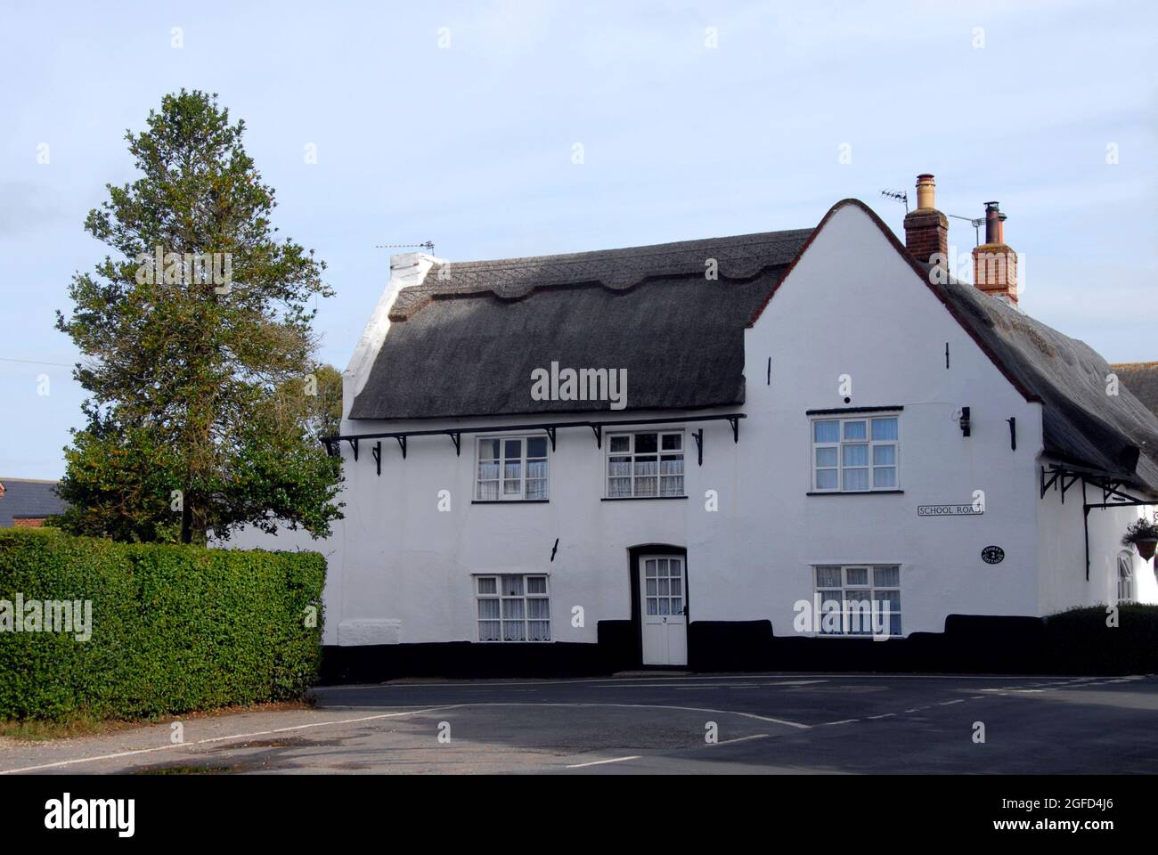 Thatched cottages in the village of Ludham, Norfolk, England Stock