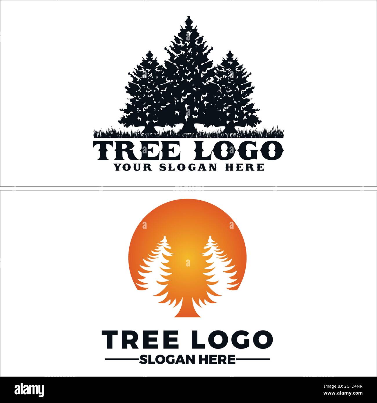 Pine tree silhouette plant growth logo design Stock Vector