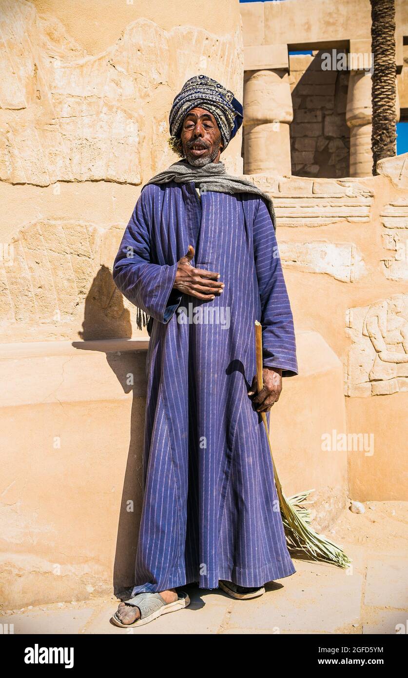 Luxor Egypt Jan 28 2020 Old Arabian Egyptian Man Dressed In Blue National Male Dress Thawb