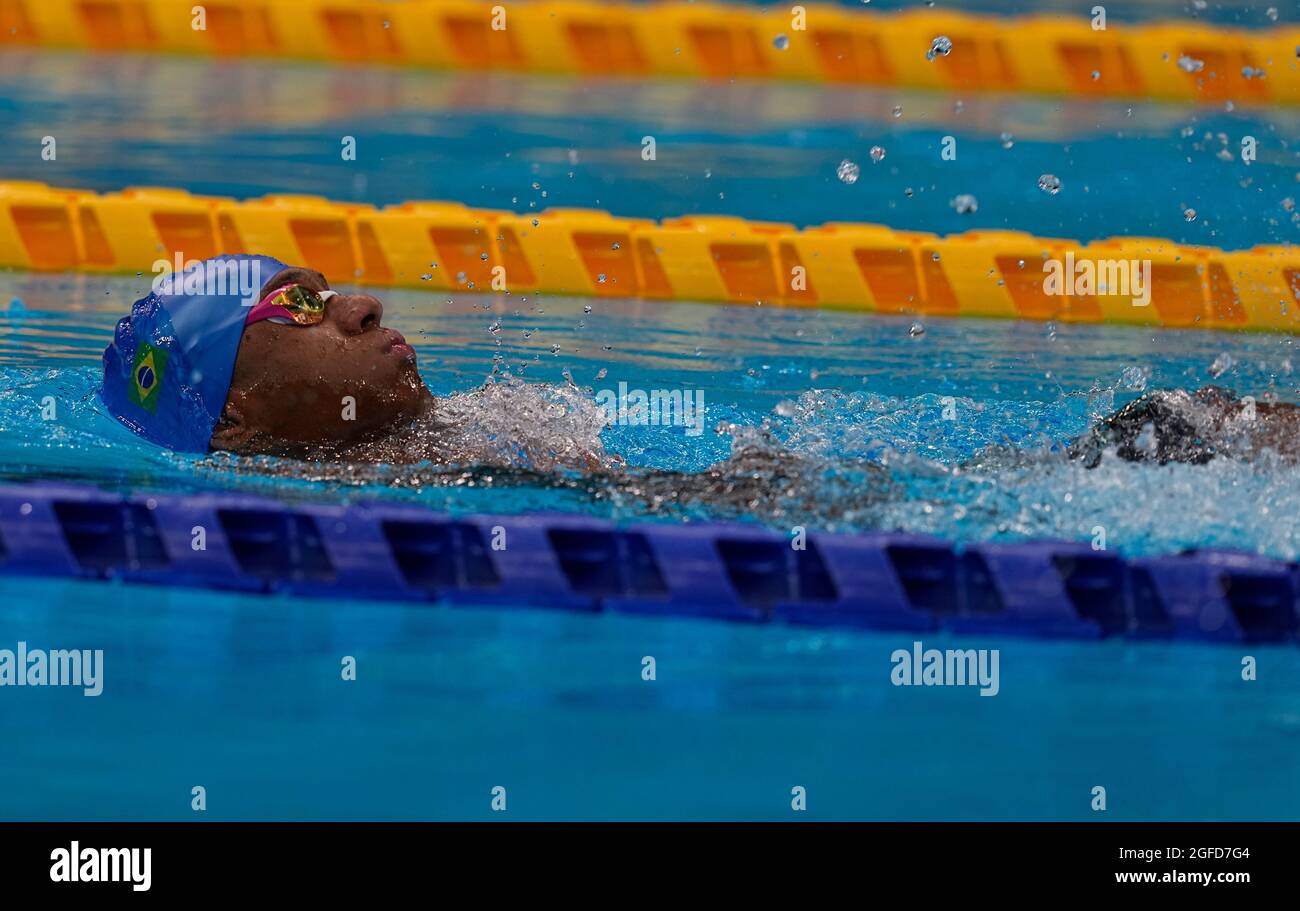 August 25, 2021: Gabriel Geraldo dos Santos Araujo from Brazil winning silver during swimming at the Tokyo Paraolympics, Tokyo aquatic centre, Tokyo, Japan. Kim Price/CSM Credit: Cal Sport Media/Alamy Live News Stock Photo