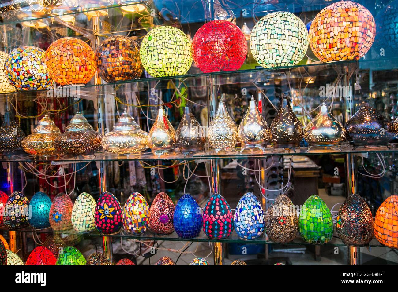 Street shop with colorful chandeliers lights in Hurghada, Egypt Stock Photo  - Alamy