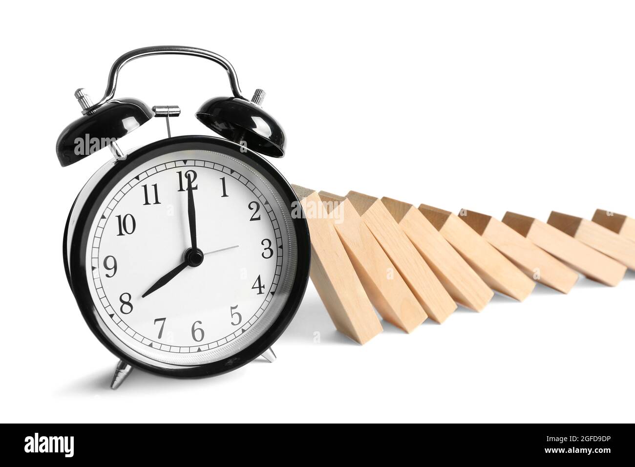 Wooden blocks and clock isolated on white Stock Photo Alamy