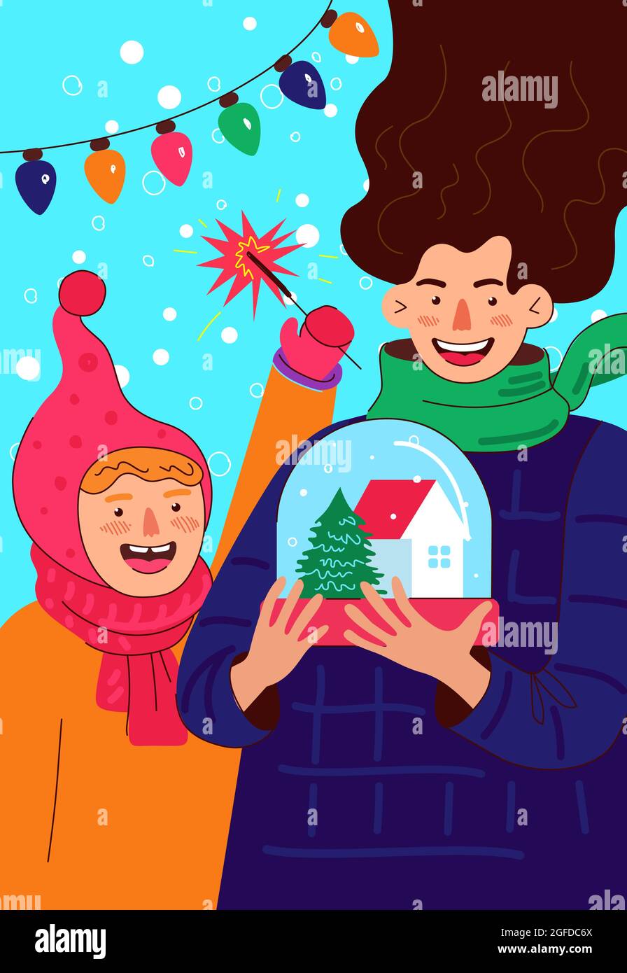 Laughing family in snow Stock Vector Images Alamy